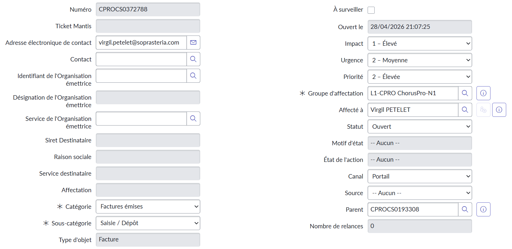 Création et qualification du ticket