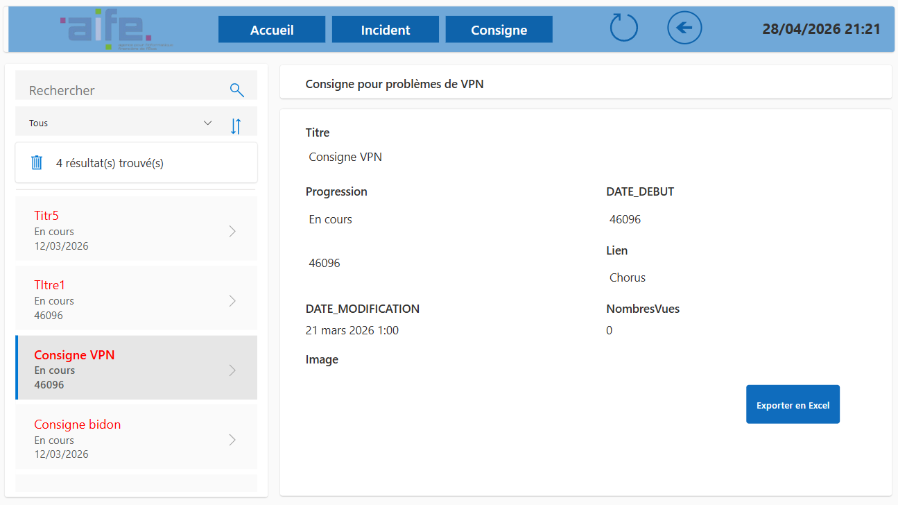 Interface Consignes